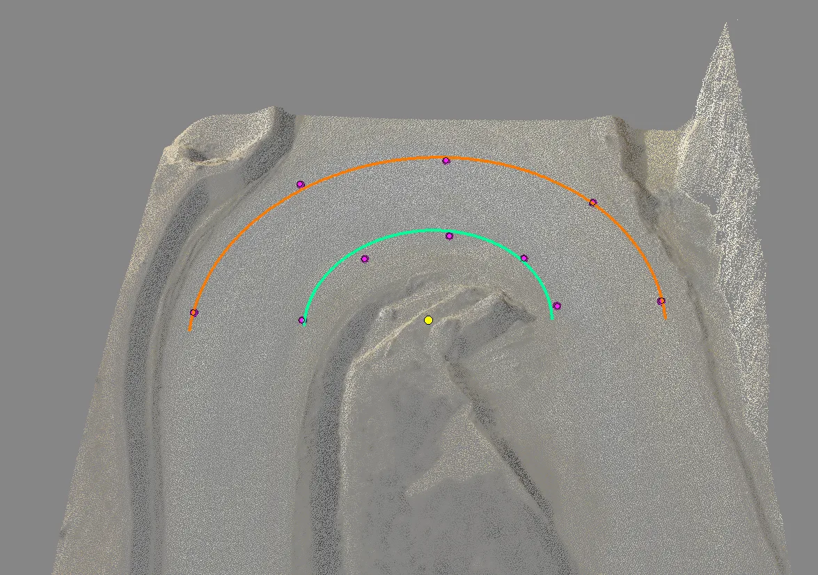 Fitted turn-radius overlay drawn back onto site imagery