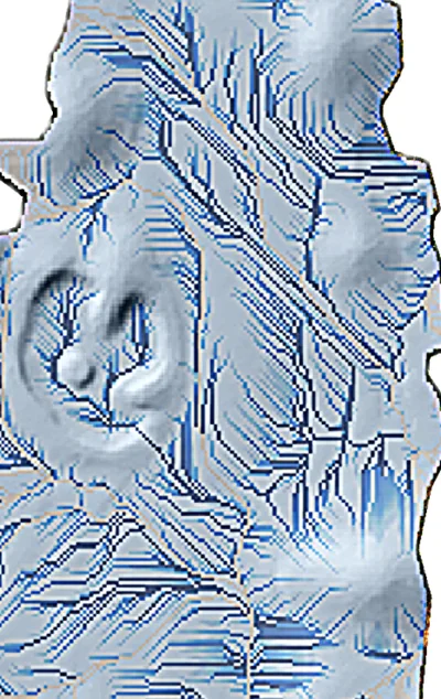 Zoomed detail of closed drainage depressions from the flow-accumulation model