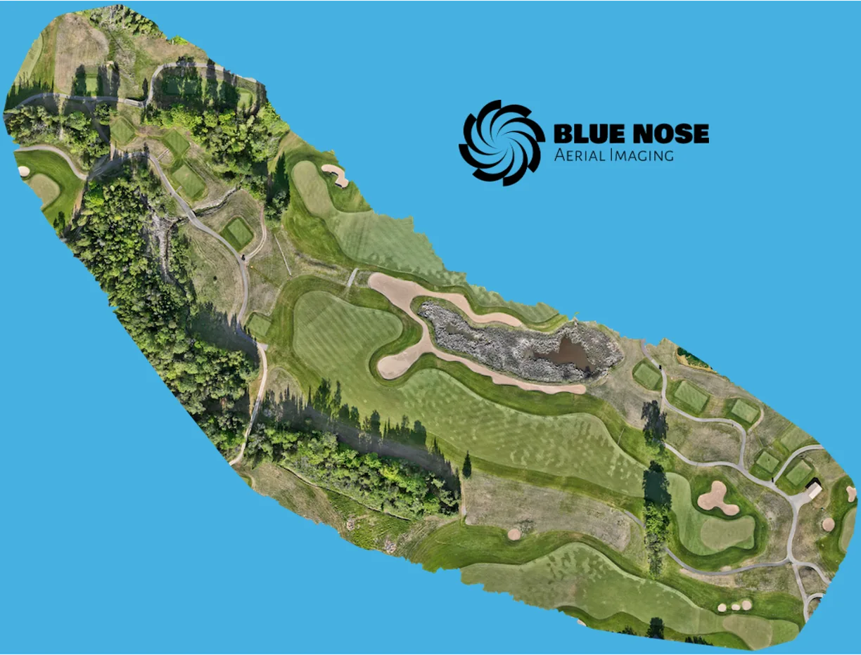 Orthomosaic of a golf course hole, usable as marketing imagery